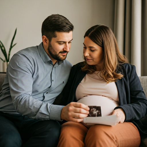 Expecting couple looking at ultrasound